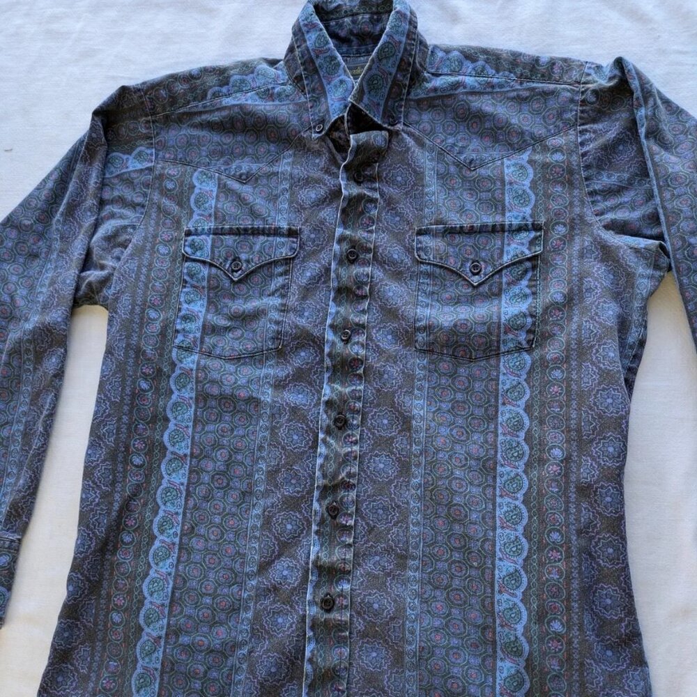 Vintage Men's Western Button Down Panhandle Slim USA 16x34 Long Sleeve Cotton